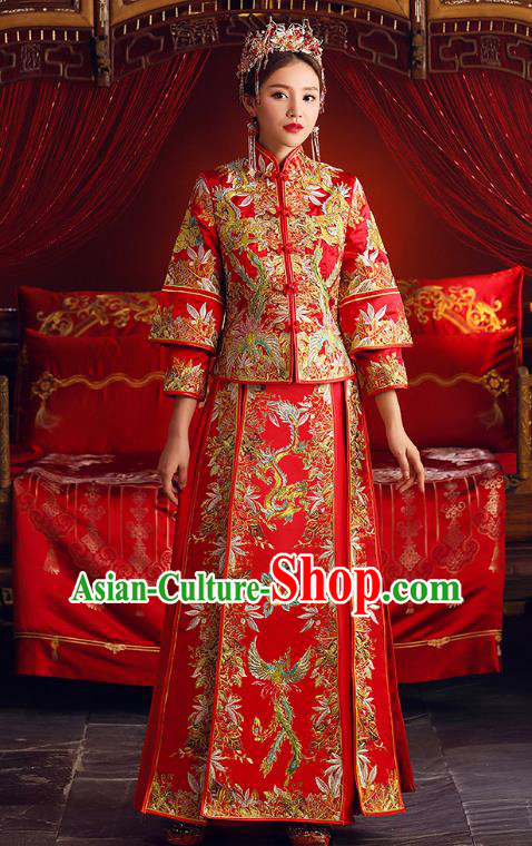 Chinese Ancient Bride Formal Dresses Embroidered Phoenix Peony XiuHe Suit Traditional Wedding Costumes for Women