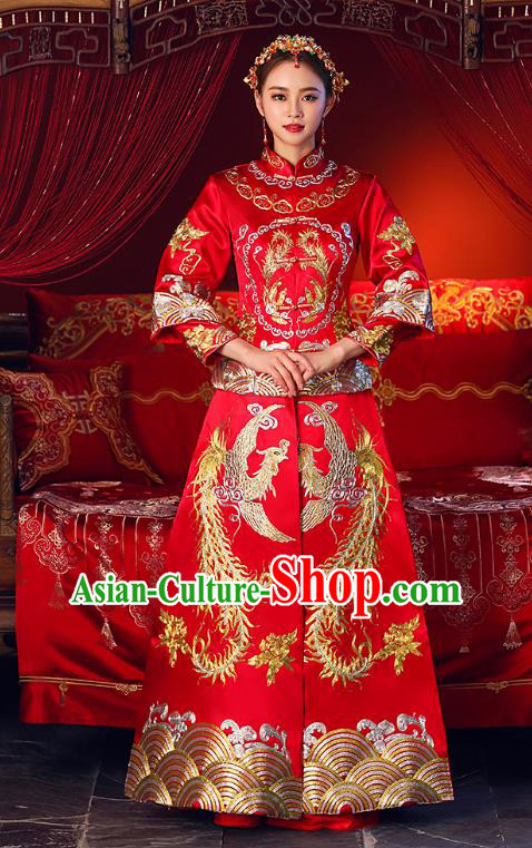 Chinese Ancient Traditional Wedding Costumes Bride Formal Dresses Embroidered Cheongsam XiuHe Suit for Women