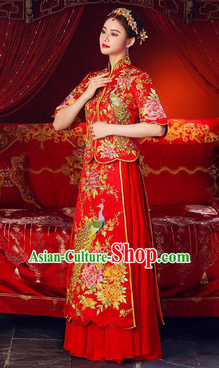 Chinese Ancient Traditional Wedding Costumes Bride Formal Dresses Embroidered Phoenix Cheongsam XiuHe Suit for Women