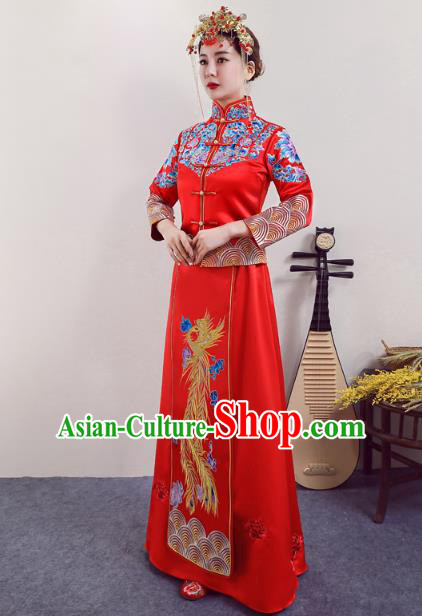 Chinese Ancient Wedding Costumes Bride Red Formal Dresses Embroidered XiuHe Suit for Women