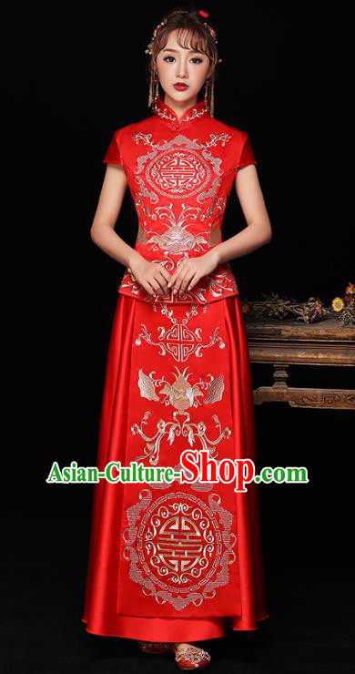 Chinese Ancient Wedding Costumes Bride Formal Dresses Embroidered Bat Longfenggua XiuHe Suit for Women