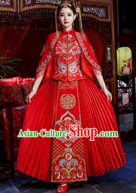 Top Grade Chinese Traditional Wedding Dress Ancient Bride Embroidered Butterfly XiuHe Suit for Women