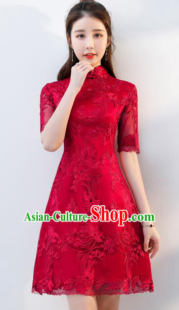 Top Grade Chinese Traditional Wedding Dress Ancient Bride Embroidered Red Cheongsam for Women