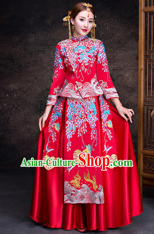 Top Grade Chinese Traditional Wedding Dress XiuHe Suit Ancient Bride Embroidered Cheongsam for Women