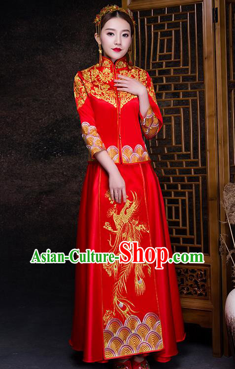 Chinese Traditional Wedding Costume XiuHe Suit Ancient Bride Embroidered Toast Formal Dress for Women