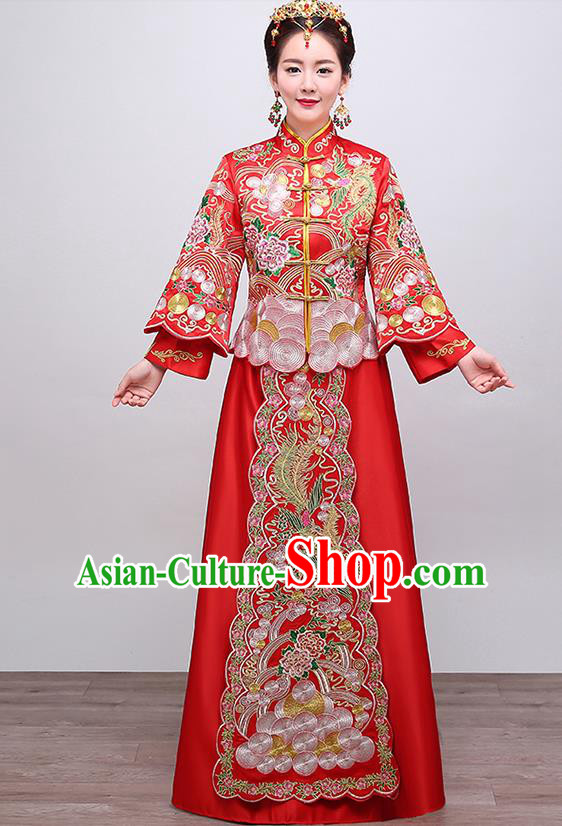 Chinese Traditional Wedding Costume Slim XiuHe Suit Ancient Bride Embroidered Formal Dress for Women