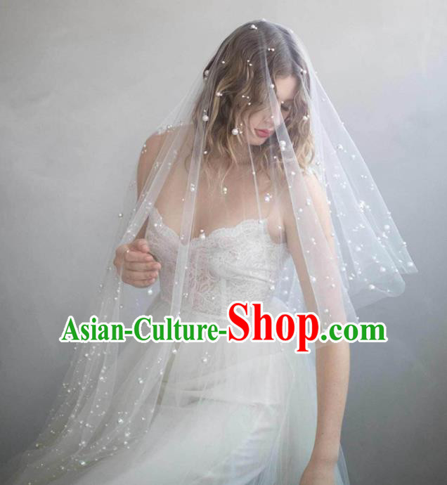 Top Grade Bride Hair Accessories Pearls Wedding Veil Headwear for Women