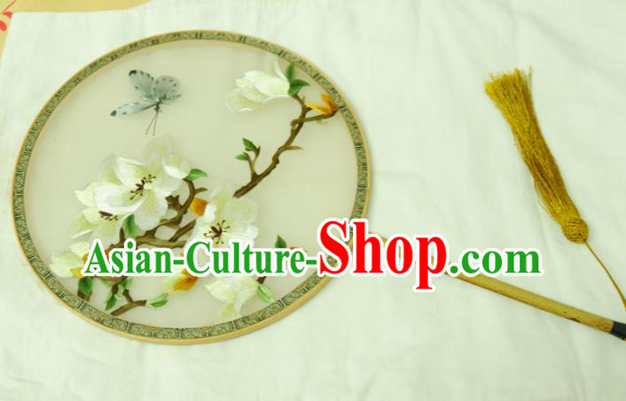 Chinese Traditional Ancient Palace Fan Embroidered Magnolia Flower Fans for Women
