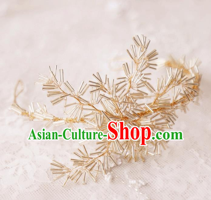 Top Grade Wedding Hair Accessories Bride Golden Beads Hair Clasp for Women