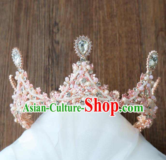 Top Grade Wedding Hair Accessories Bride Pink Beads Crystal Royal Crown for Women