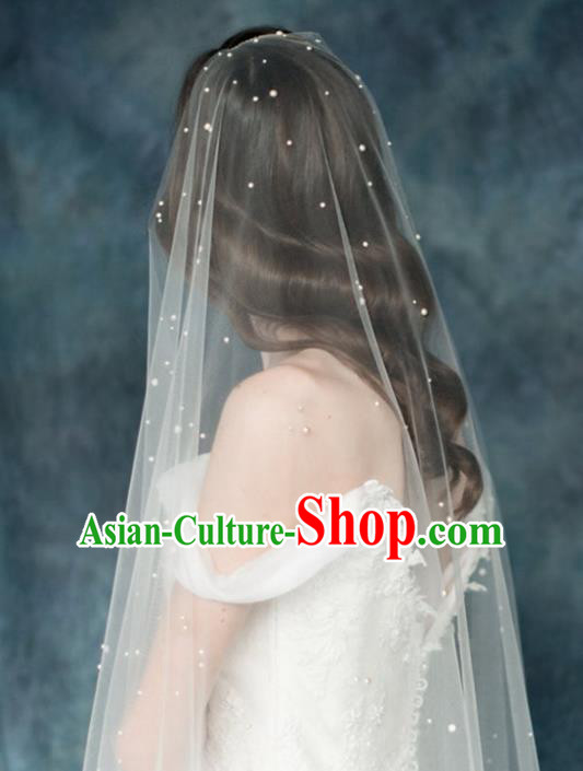 Top Grade Bride Hair Accessories Pearls Wedding Veil Headwear for Women