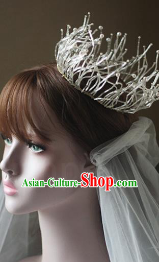 Top Grade Wedding Hair Accessories Bride Pearls Round Royal Crown for Women