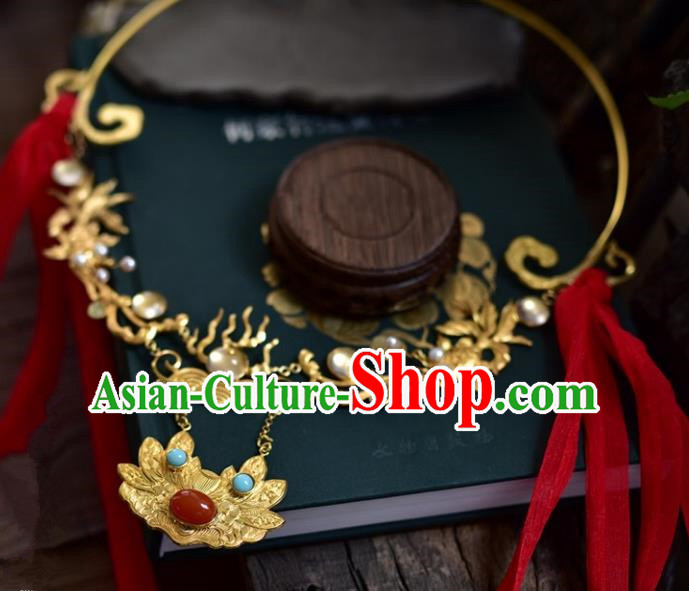 Handmade Chinese Traditional Accessories Hanfu Golden Wedding Necklace for Women