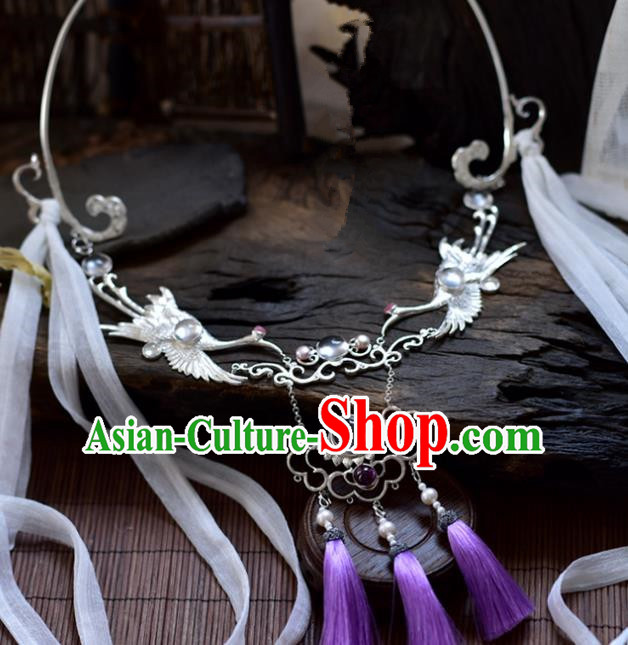 Handmade Chinese Traditional Accessories Hanfu Wedding Cranes Necklace for Women
