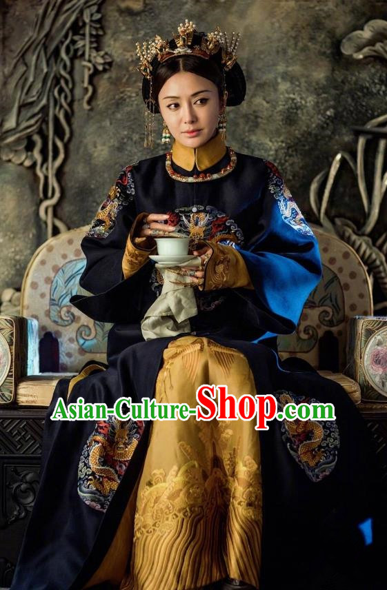 Ancient Drama Story of Yanxi Palace Chinese Qing Dynasty Empress Fucha Costumes and Headpiece Complete Set