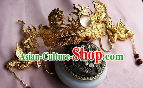 Chinese Traditional Hair Accessories Ancient Empress Golden Phoenix Coronet Hairpins for Women