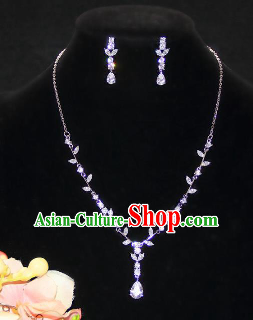 Top Grade Wedding Jewelry Accessories Bride Zircon Necklace and Earrings for Women