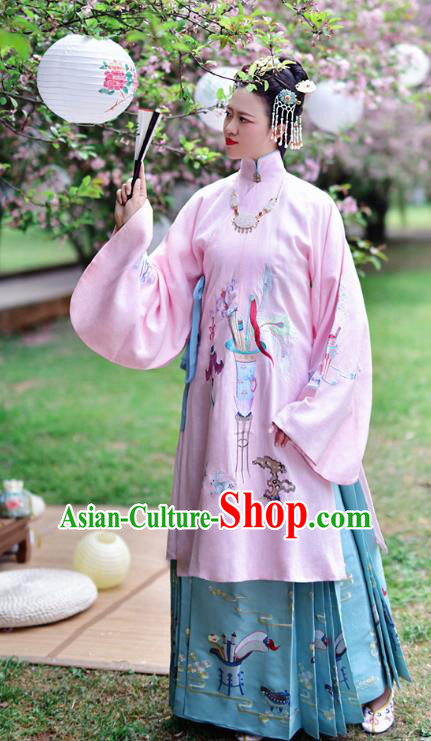 Chinese Ming Dynasty Young Lady Costume Ancient Princess Embroidered Hanfu Dress for Women