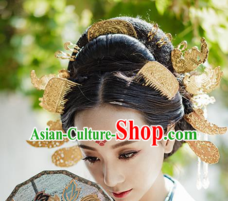 Chinese Traditional Hair Accessories Ancient Empress Golden Hair Comb Hairpins for Women