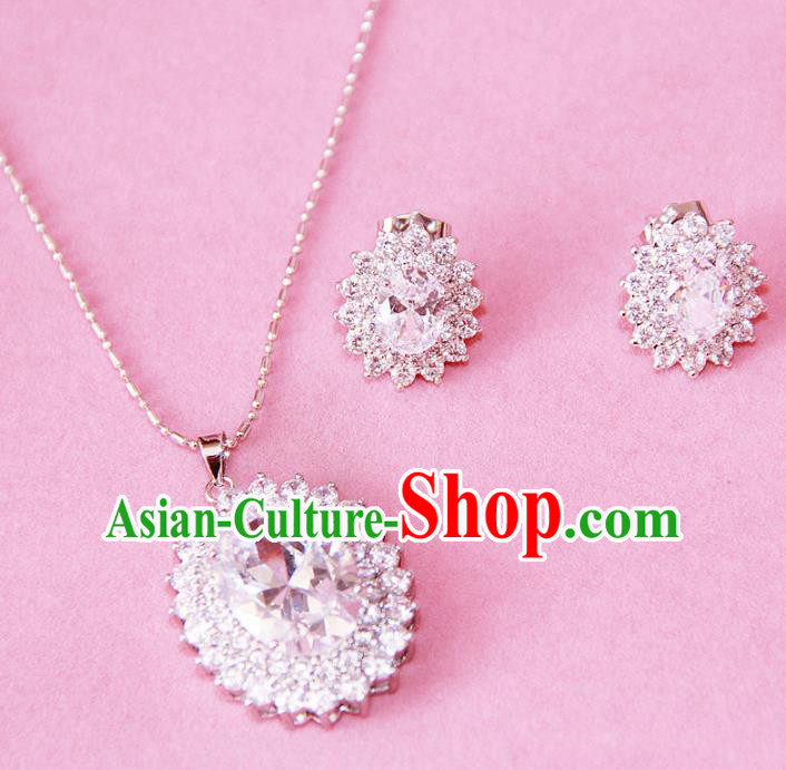 Top Grade Wedding Bride Jewelry Accessories Princess Zircon Necklace and Earrings for Women