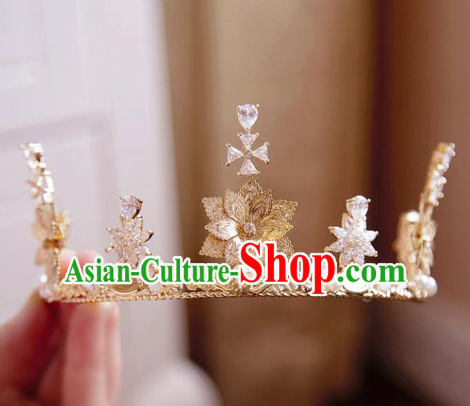 Top Grade Wedding Bride Hair Accessories Princess Crystal Hair Clasp Golden Royal Crown for Women