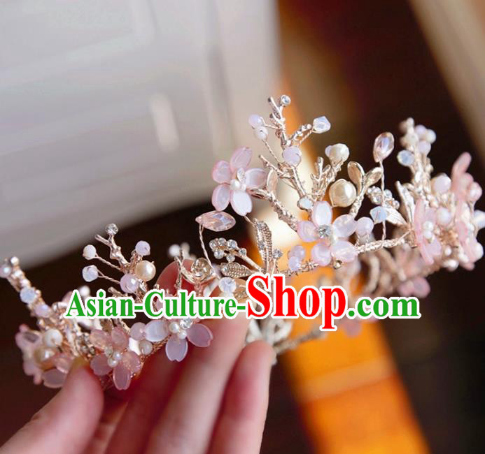 Top Grade Wedding Bride Hair Accessories Princess Hair Clasp Pink Flowers Royal Crown for Women