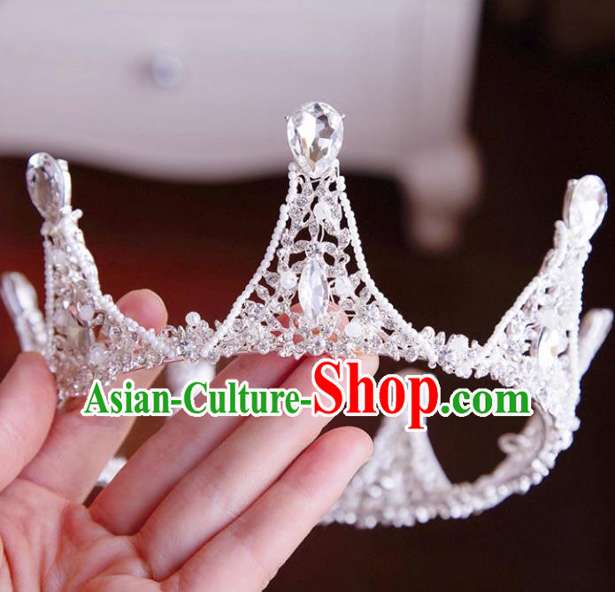 Top Grade Wedding Bride Hair Accessories Princess Hair Clasp Crystal Round Royal Crown for Women