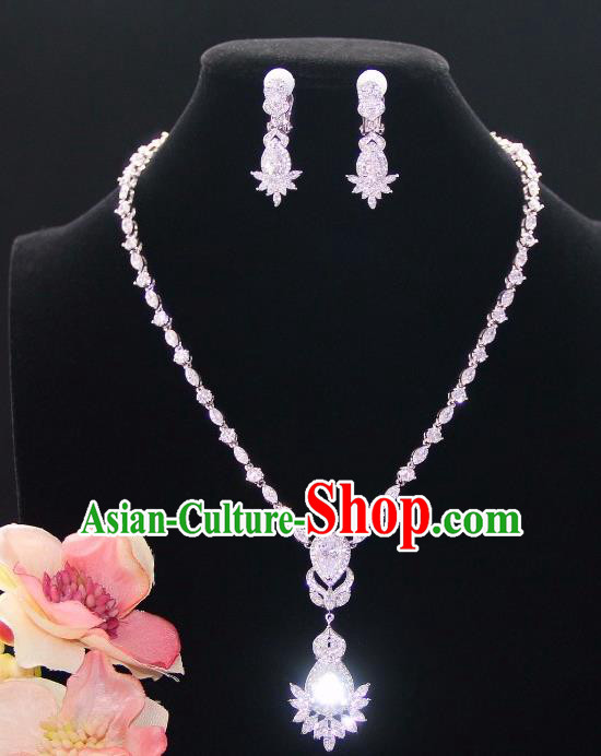 Top Grade Wedding Bride Jewelry Accessories Princess Zircon Necklace and Earrings for Women