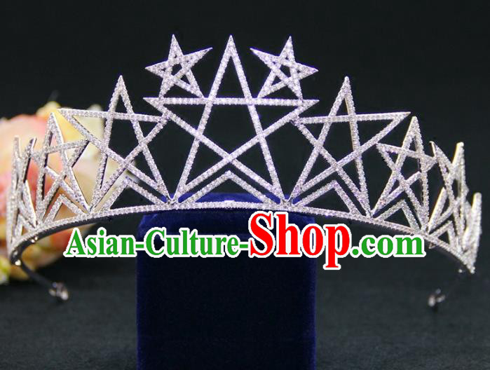 Top Grade Baroque Palace Princess Zircon Star Royal Crown Wedding Bride Hair Accessories for Women