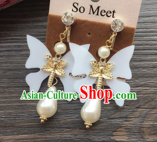 Top Grade Wedding Bride Jewelry Accessories White Butterfly Pearl Earrings for Women