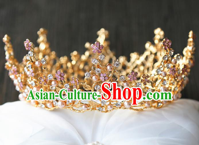 Top Grade Wedding Bride Hair Accessories Baroque Queen Golden Royal Crown for Women