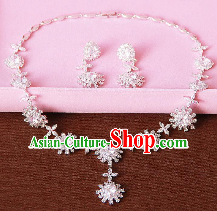 Top Grade Wedding Bride Jewelry Accessories Zircon Necklace and Earrings for Women