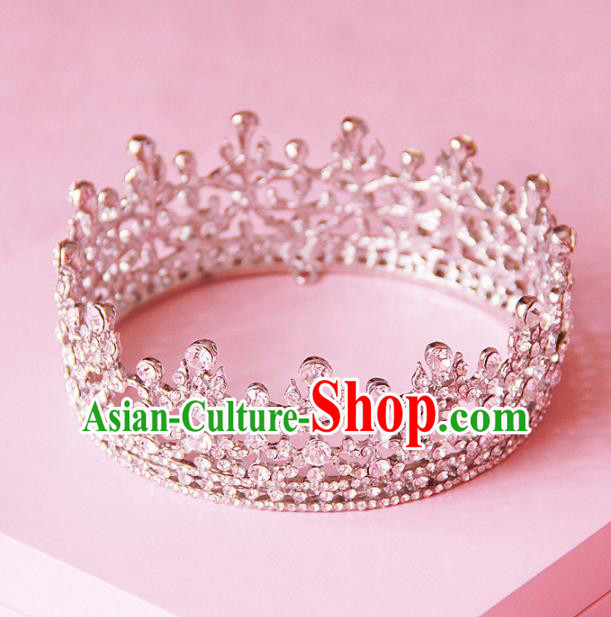 Top Grade Baroque Queen Round Royal Crown Wedding Bride Hair Accessories for Women