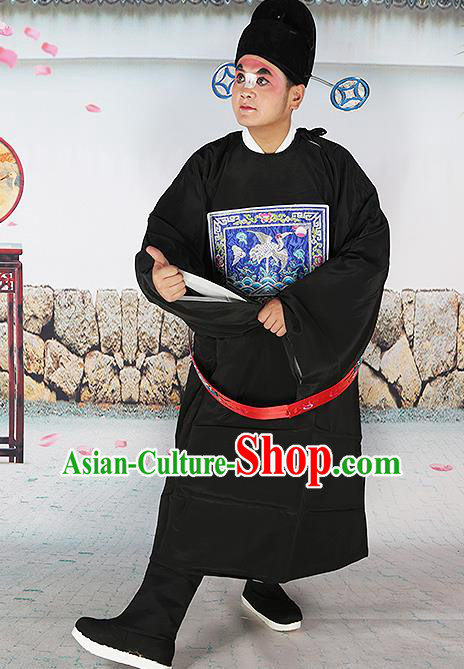 Professional Chinese Beijing Opera Costumes Peking Opera Sesame Official Black Robe and Boots for Adults