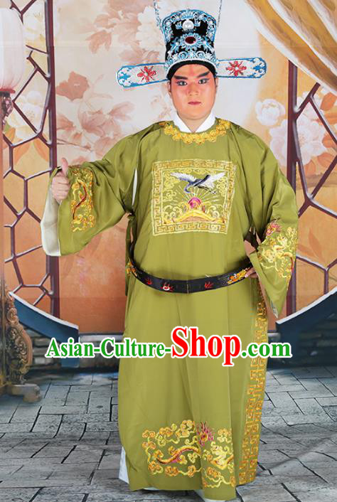 Professional Chinese Beijing Opera Costumes Peking Opera Green Gwanbok Robe and Hat for Adults