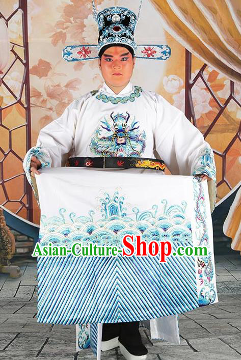 Professional Chinese Beijing Opera Costumes Peking Opera Minister White Gwanbok Robe and Hat for Adults