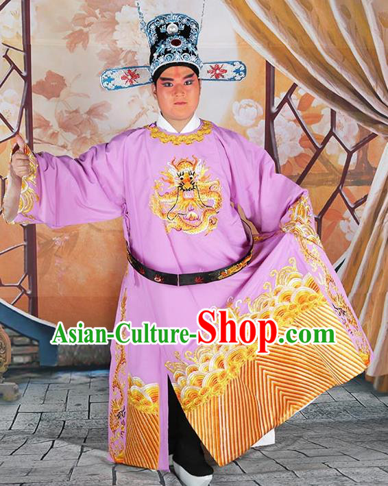 Professional Chinese Beijing Opera Costumes Peking Opera Minister Purple Gwanbok Robe and Hat for Adults