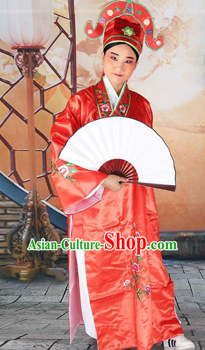 Professional Chinese Beijing Opera Costumes Peking Opera Gifted Scholar Red Robe for Adults