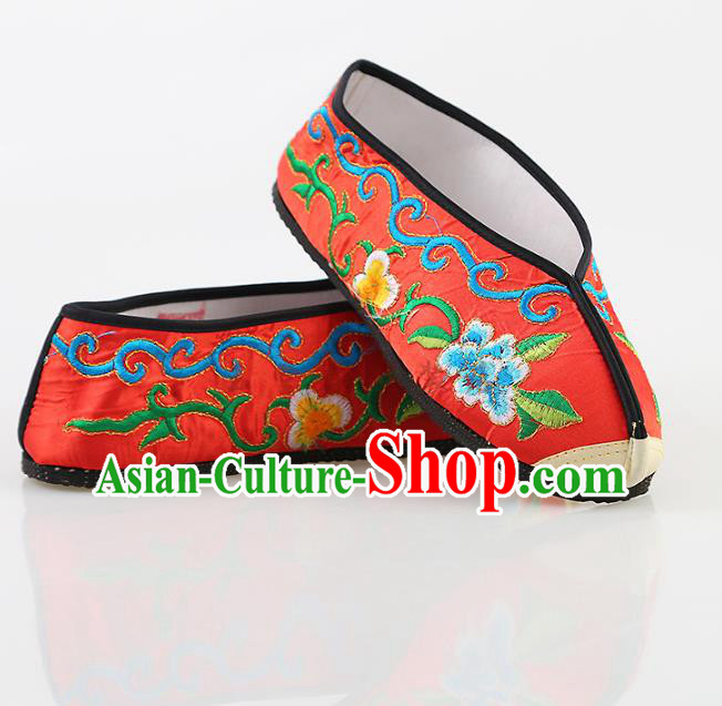 Chinese Traditional Beijing Opera Embroidered Shoes Peking Opera Diva Red Cloth Shoes for Women