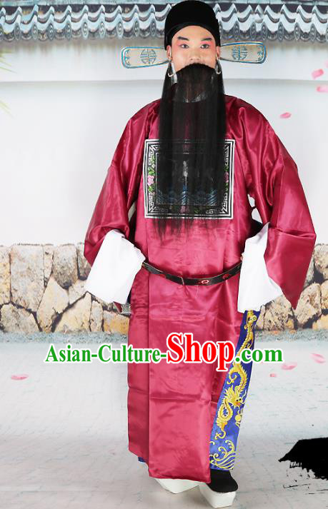 Professional Chinese Beijing Opera Costume Peking Opera Magistrate Red Gwanbok Robe and Hat for Adults