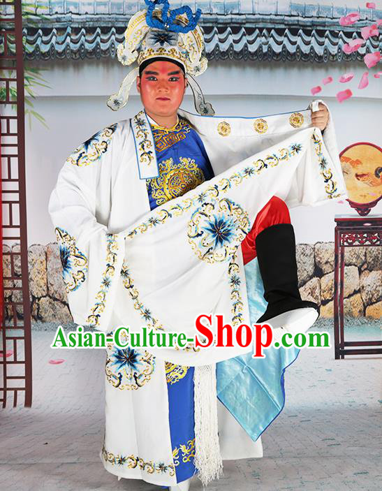 Professional Chinese Peking Opera Niche Costume Scholar White Robe and Hat for Adults