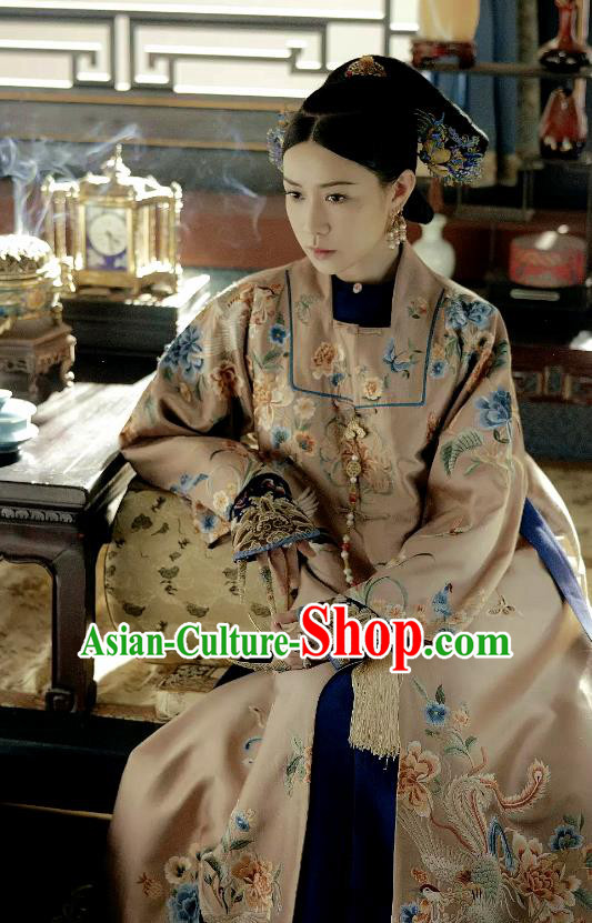 Drama Story of Yanxi Palace Chinese Qing Dynasty Imperial Empress Embroidered Costumes and Headpiece Complete Set