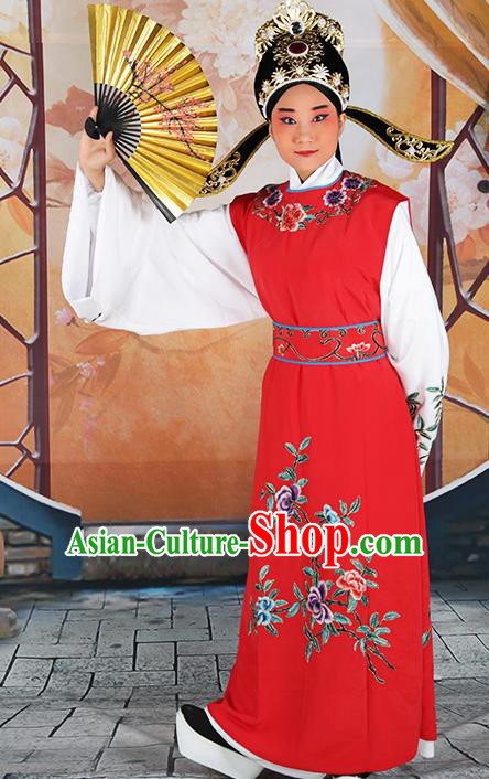 Professional Chinese Peking Opera Niche Costume Huangmei Opera Jia Baoyu Red Robe and Hat for Adults