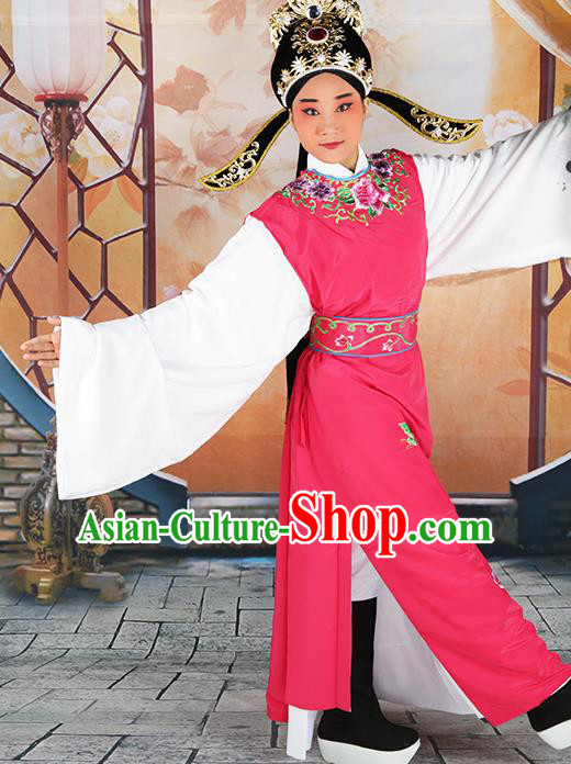 Professional Chinese Peking Opera Niche Costume Huangmei Opera Jia Baoyu Rosy Robe and Hat for Adults