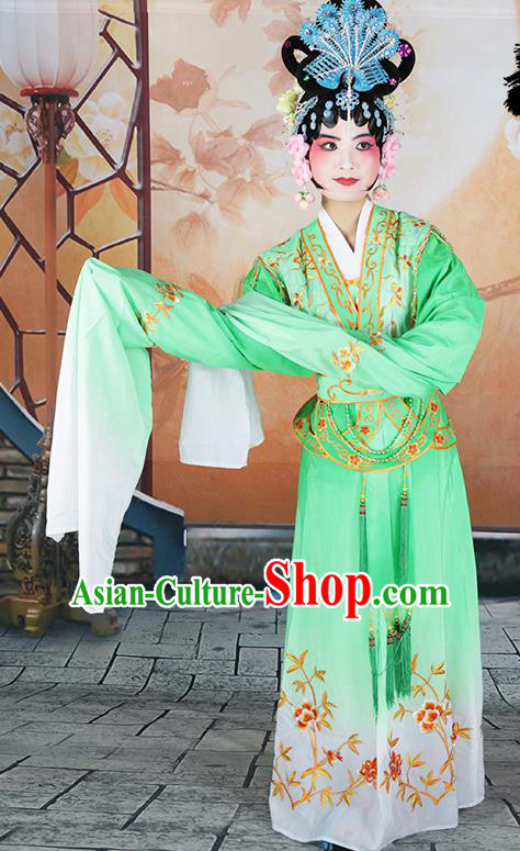 Professional Chinese Beijing Opera Diva Embroidered Costumes Peking Opera Fairy Green Dress for Adults