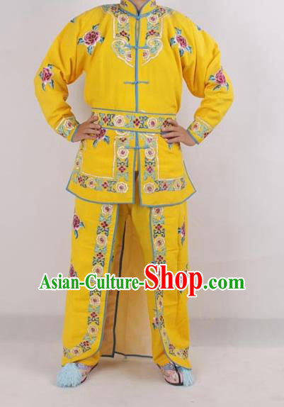 Professional Chinese Peking Opera Female Warrior Costume Ancient Swordswoman Embroidered Yellow Clothing for Adults