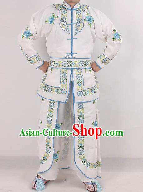 Chinese Peking Opera Female Warrior White Costume Ancient Swordswoman Embroidered Clothing for Adults