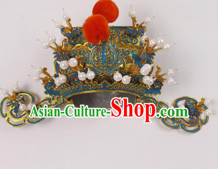 Top Grade Chinese Beijing Opera Prime Minister Headwear Peking Opera General Hat for Men