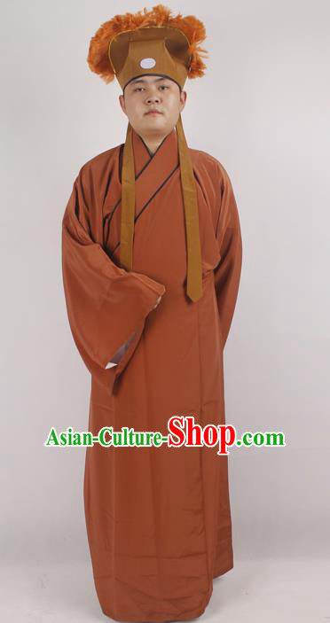 Professional Chinese Peking Opera Niche Costume Beijing Opera Scholar Brown Robe and Hat for Adults