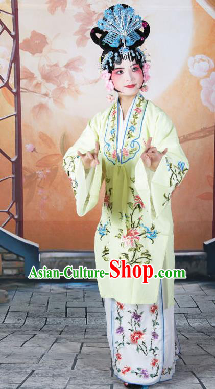 Professional Chinese Beijing Opera Actress Embroidered Peony Yellow Costumes for Adults